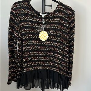 Hayden Stripped and Ruffled Bottom Long Sleeve Blouse